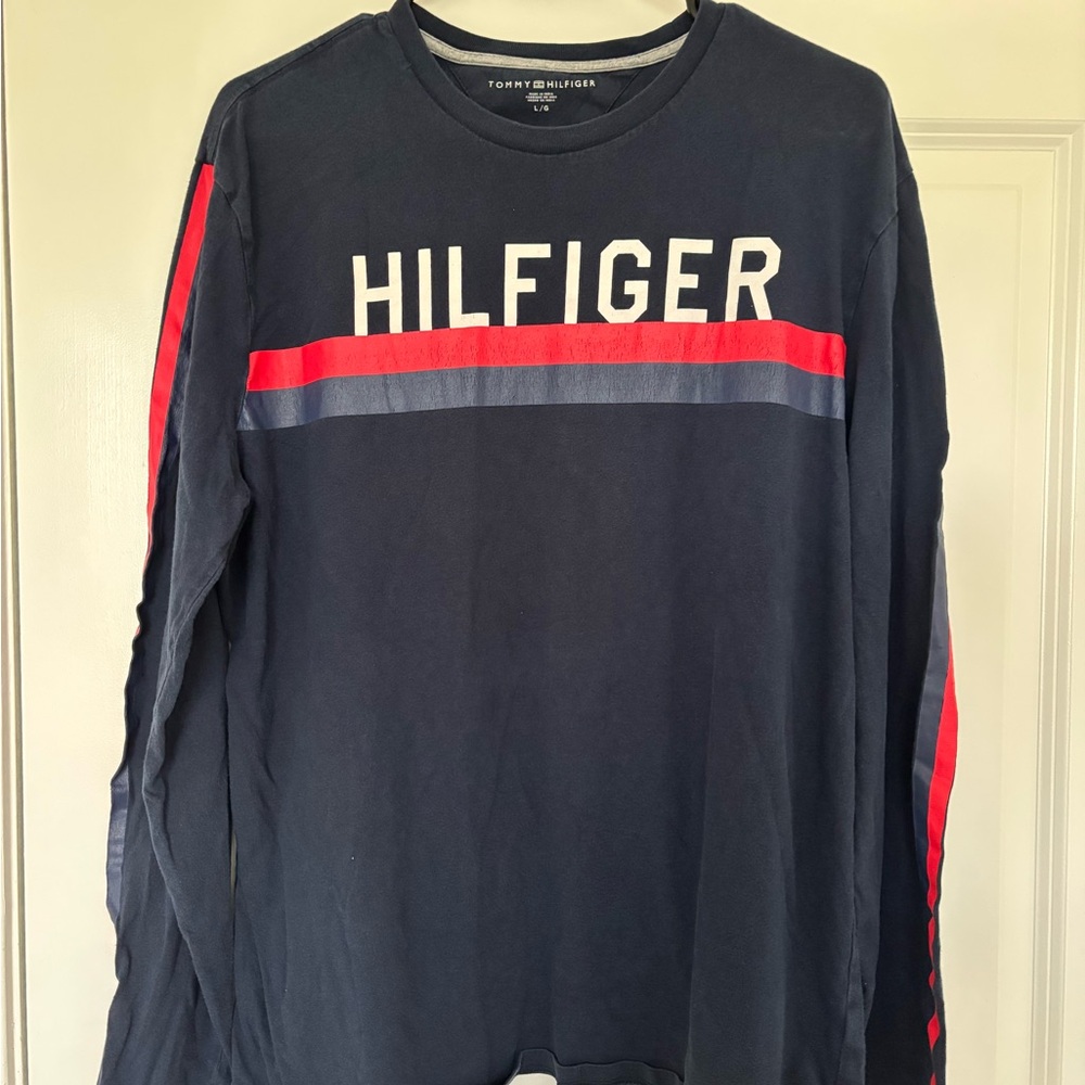 Mens Tommy Hilfiger Navy Blue Long Sleeve Shirt Size Large